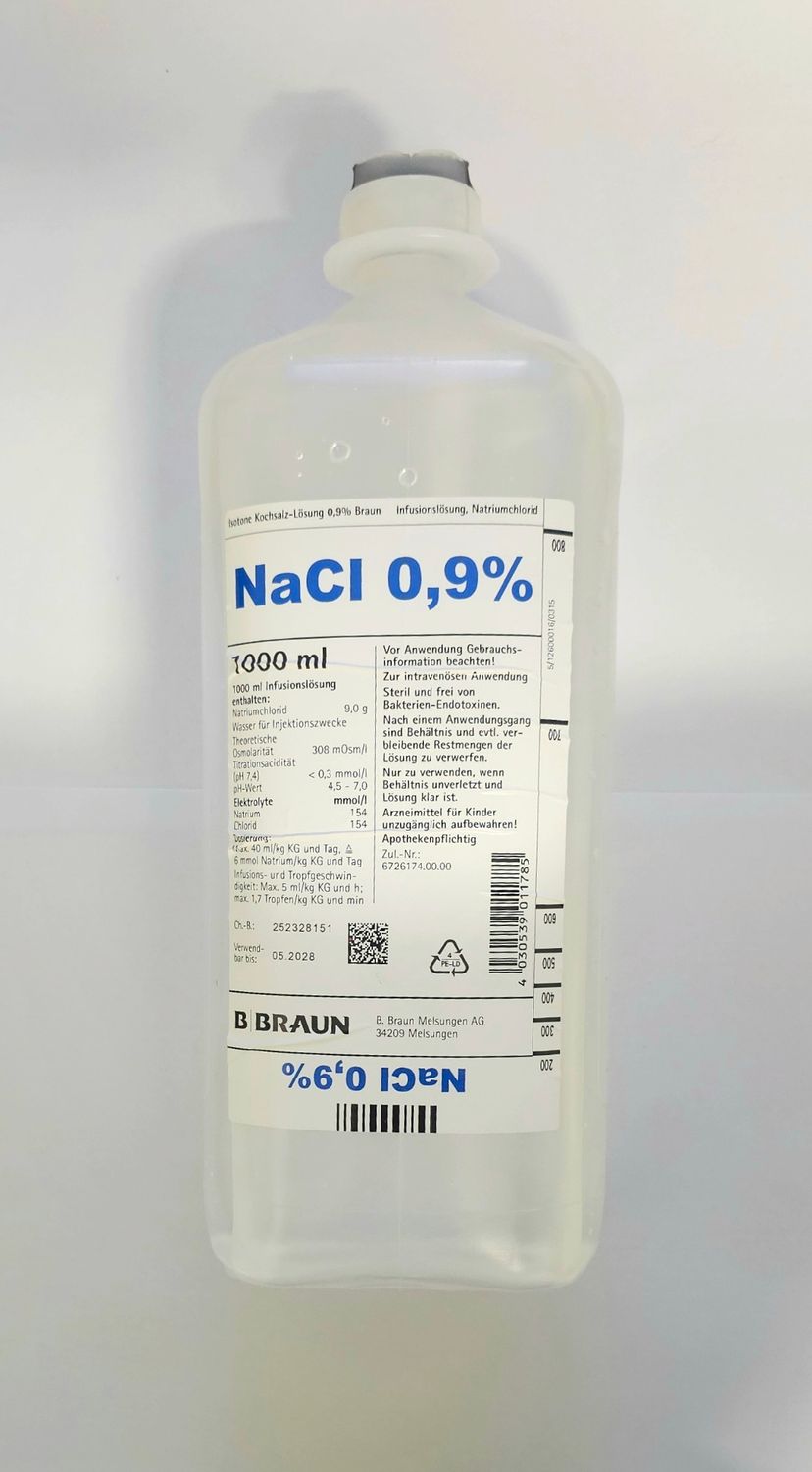 1000ml Sodium Chloride Normal Saline Solution 0.9% Drip Bottle by Braun from Vitality Vitamin Vials