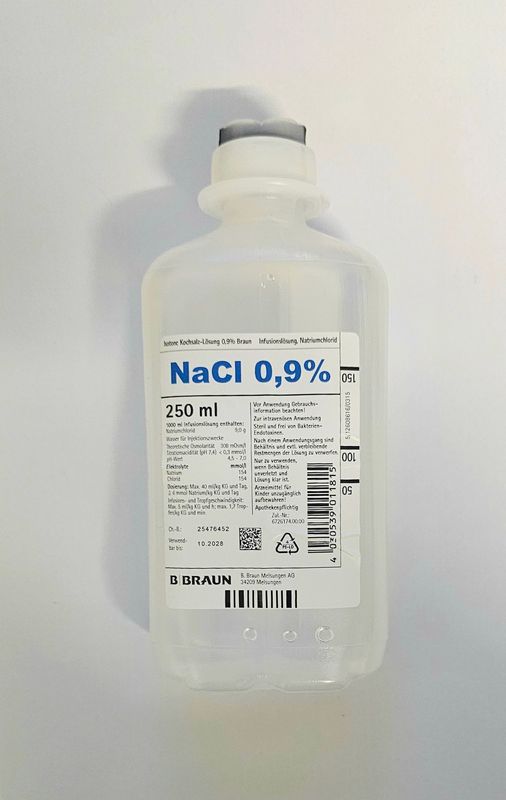250ml Sodium Chloride Normal Saline Solution 0.9% Drip Bottle by Braun from Vitality Vitamin Vials 