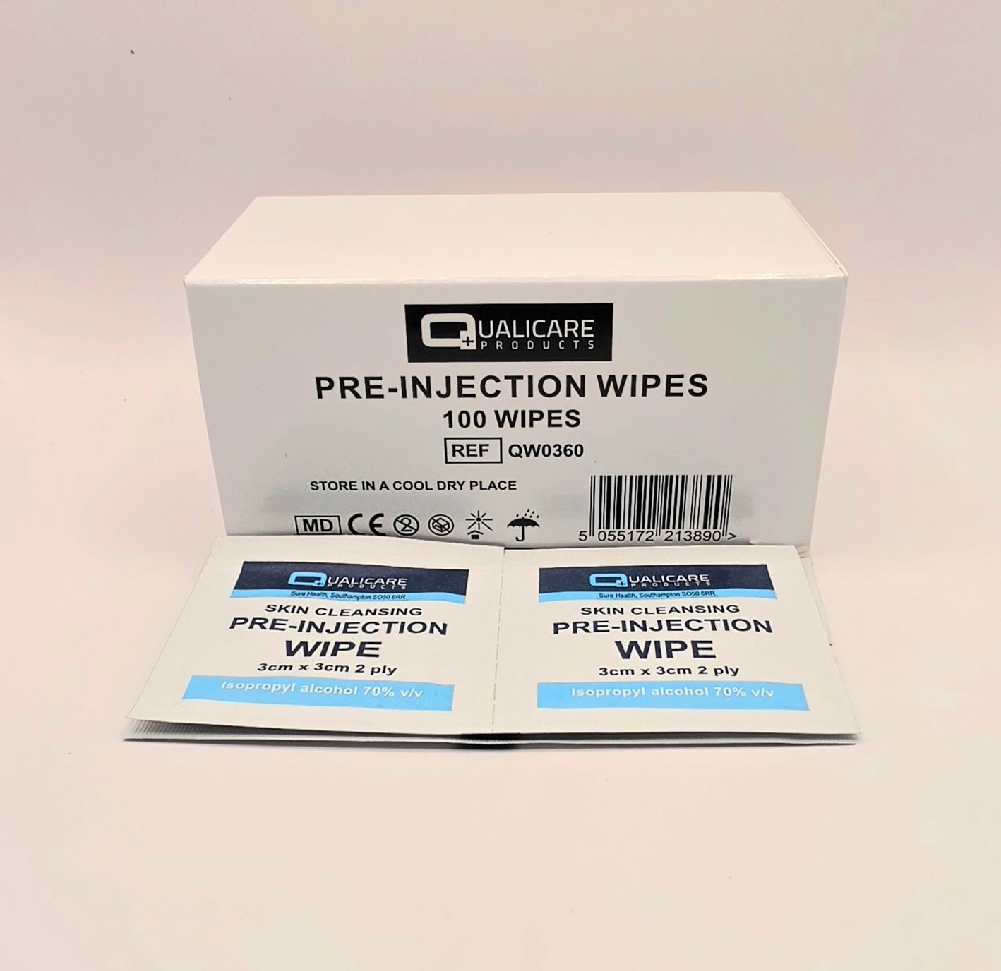 Pre-Injection 70% isopropyl Alcohol Swabs (100 swabs) Pre-injection Alcohol Swab Box and swabs from Vitality Vitamin Vials