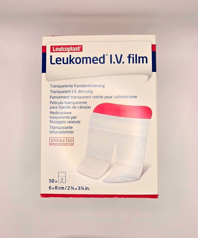 Leukomed IV Film Dressing 5.6cm x 8cm front of box by Vitality Vitamin Vials