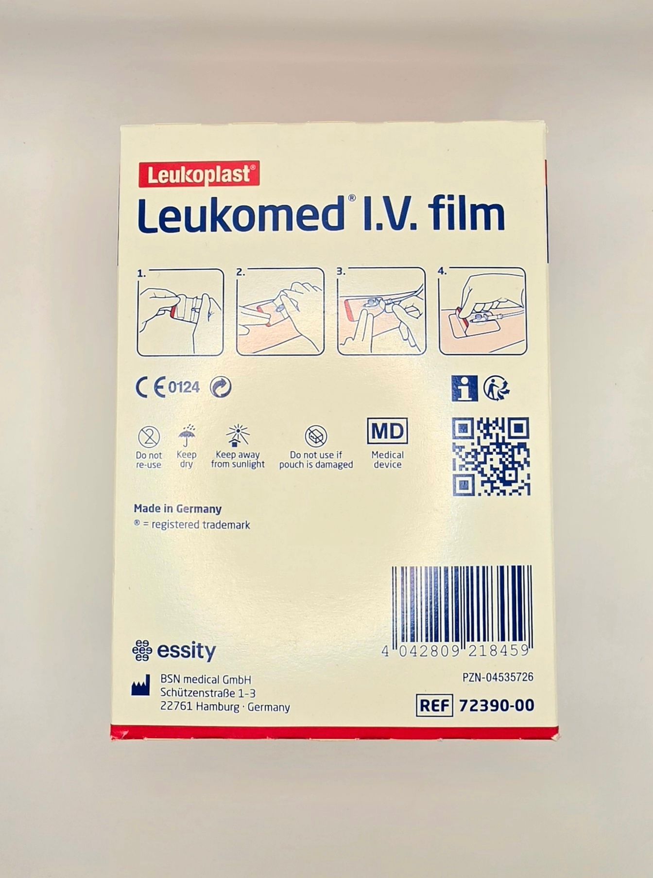 Leukomed IV Film Dressing 5.6cm x 8cm front of box by Vitality Vitamin Vials