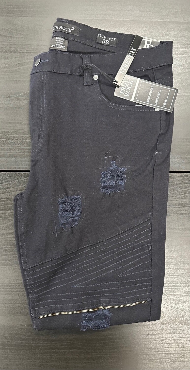 Brandon-12 Navy Zip Jeans