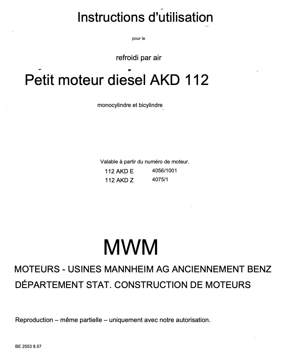 Moteur Bucher MWM AKD E et Z - FR