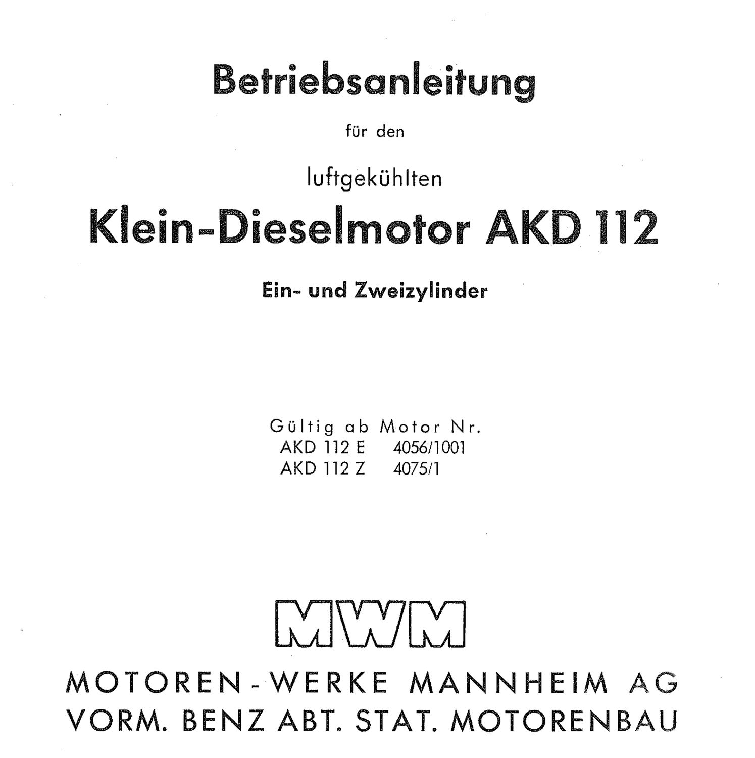 Bucher Motor MWM AKD E und Z - DE