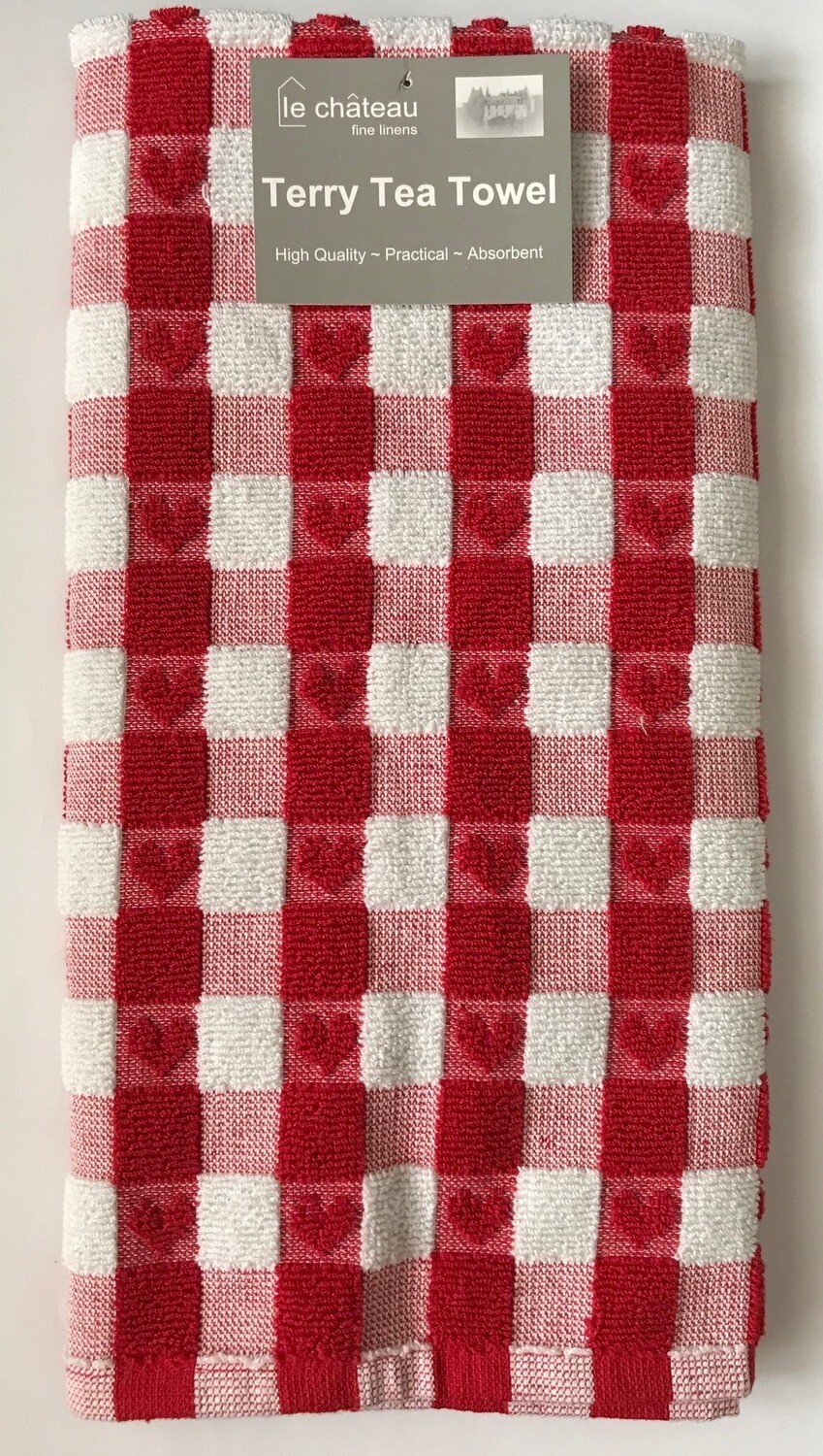 TERRY - HEART - RED - TEA TOWEL
