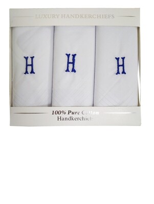 HANDKERCHIEF - MENS INITIALS - WHITE / BLUE