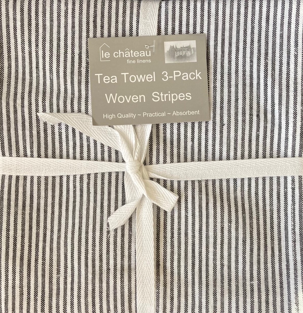 BLACK WOVEN STRIPES TEA TOWEL - 3 pack