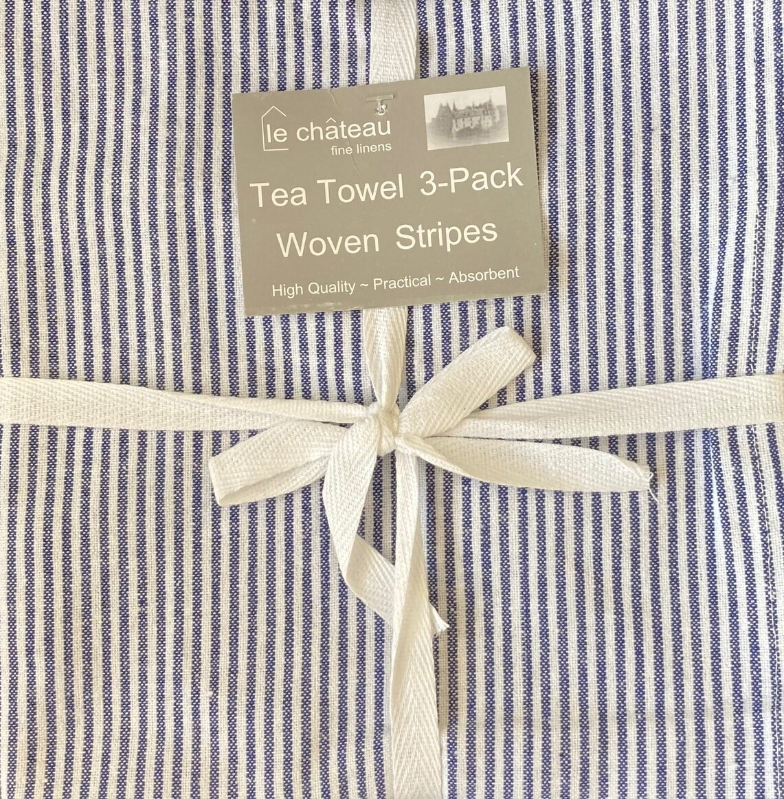 BLUE WOVEN STRIPES TEA TOWEL - 3 pack