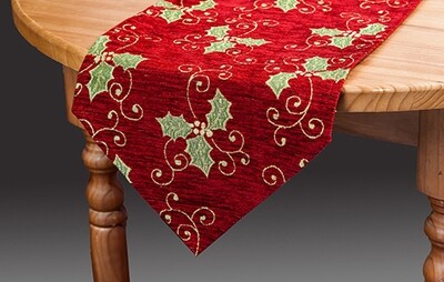 CHRISTMAS TABLE RUNNERS - HOLLY CHENILLE