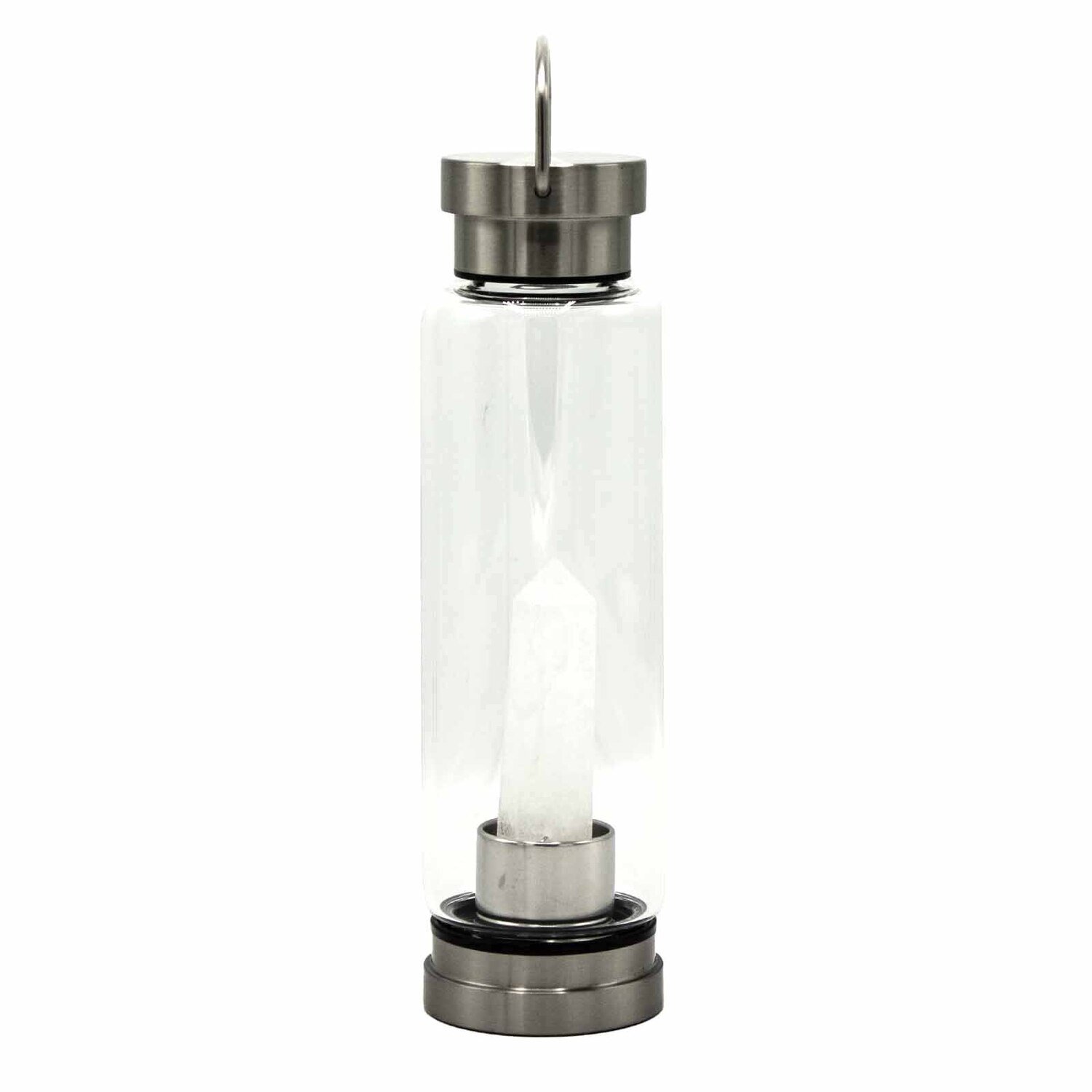 Glass Water Bottle - Crystal Infused - Cleansing Clear Quartz - Obelisk