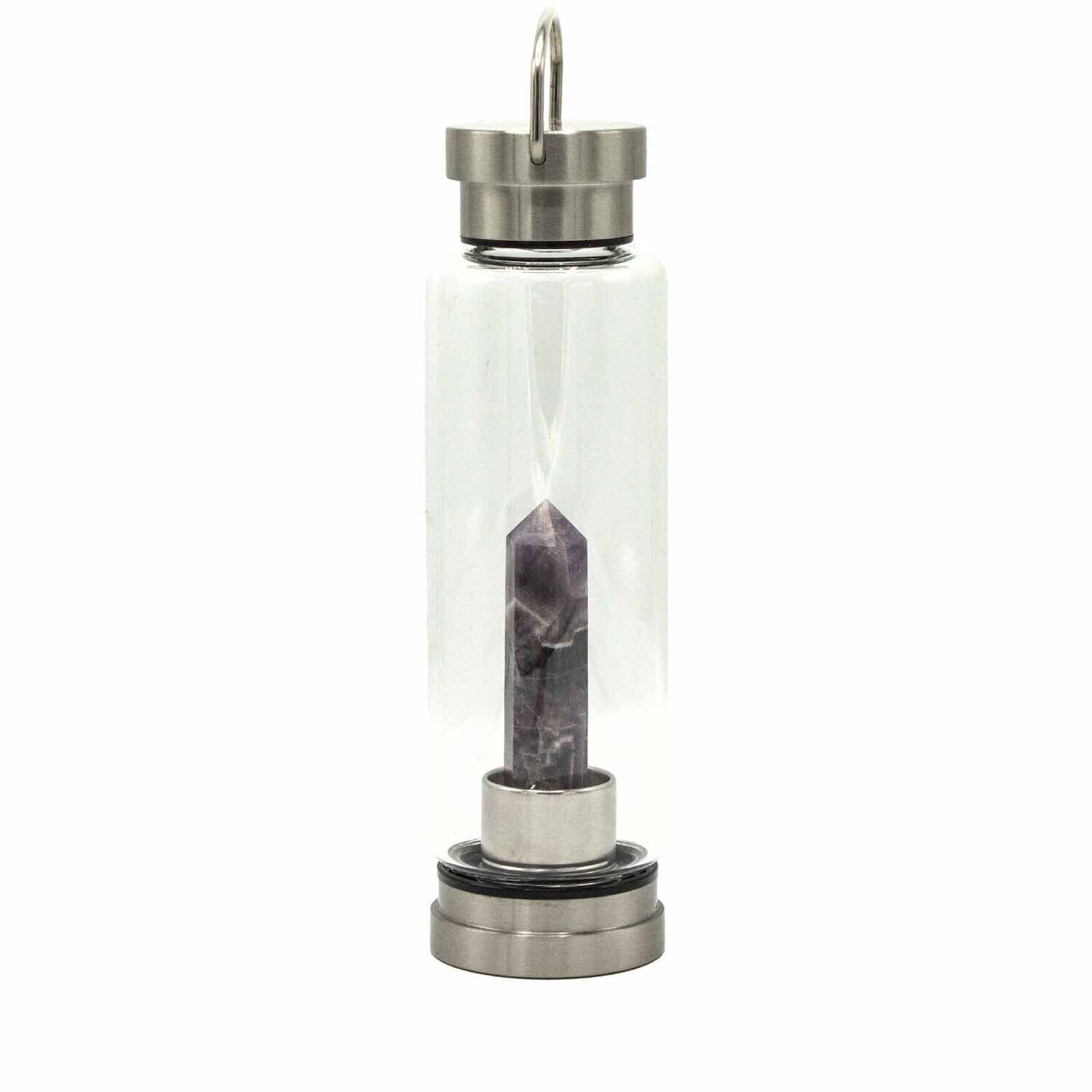 Glass Water Bottle - Crystal Infused - Relaxing Amethyst - Obelisk