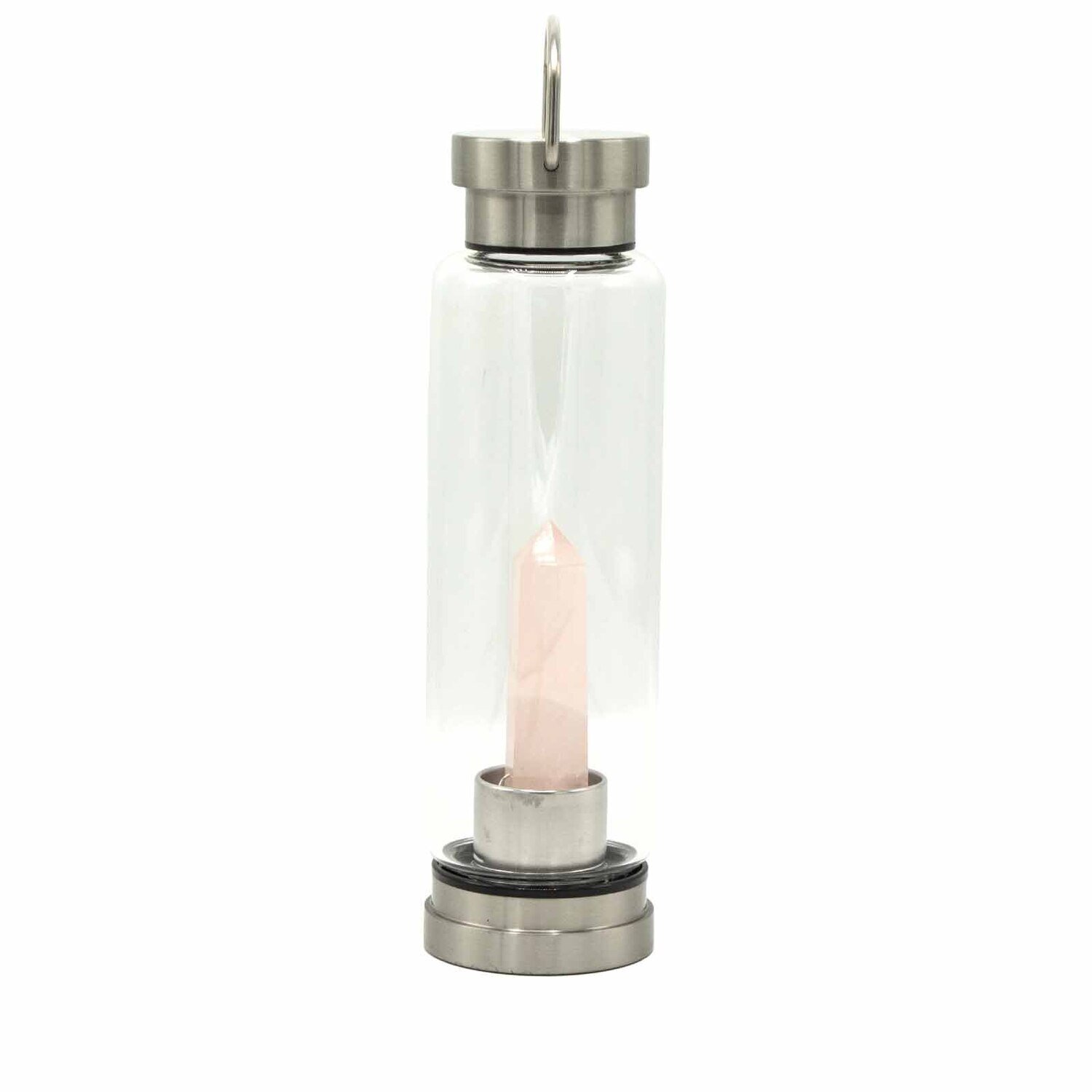 Glass Water Bottle - Crystal Infused - Rejuvenating Rose Quartz - Obelisk