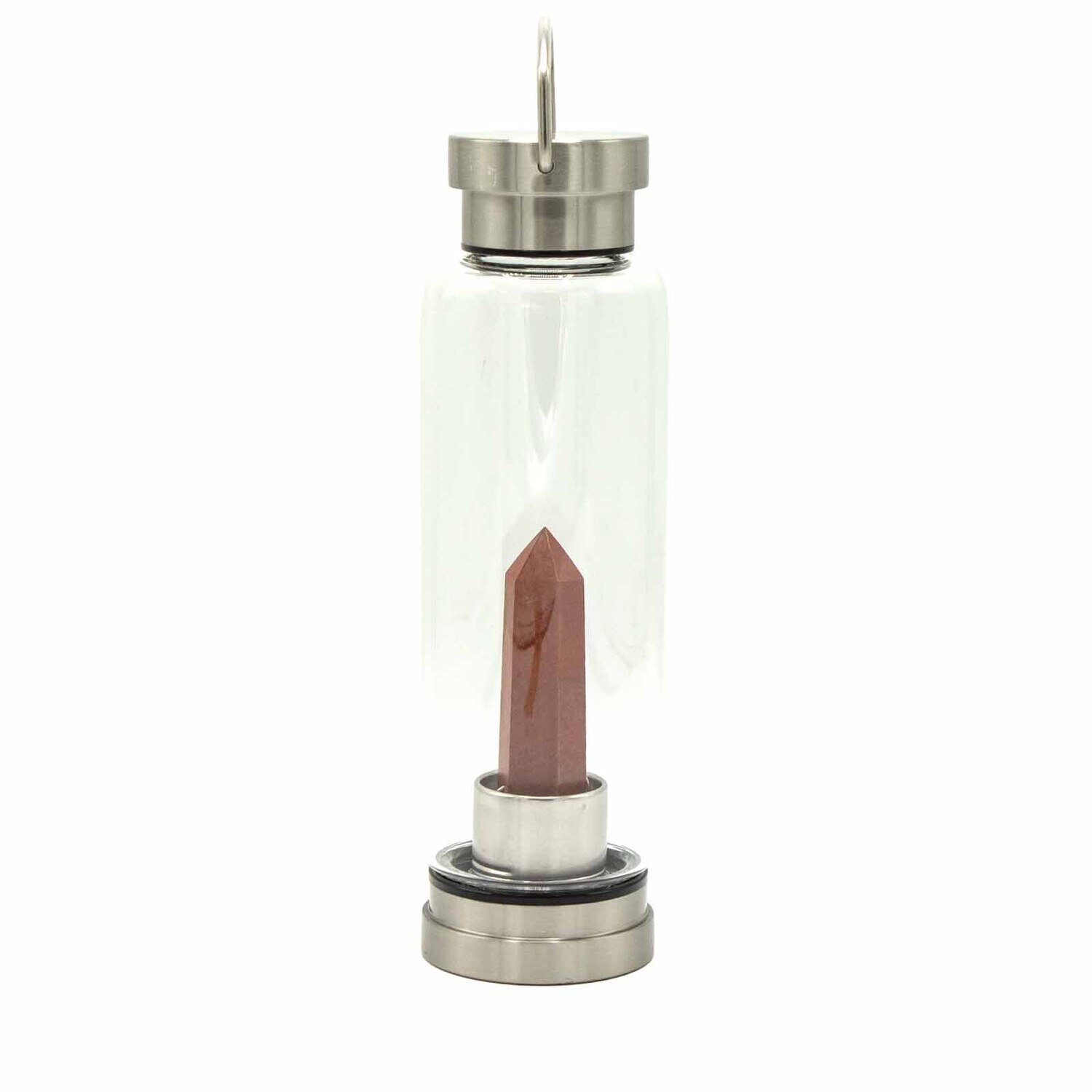 Glass Water Bottle - Crystal Infused - Invigorating Red Jasper - Obelisk