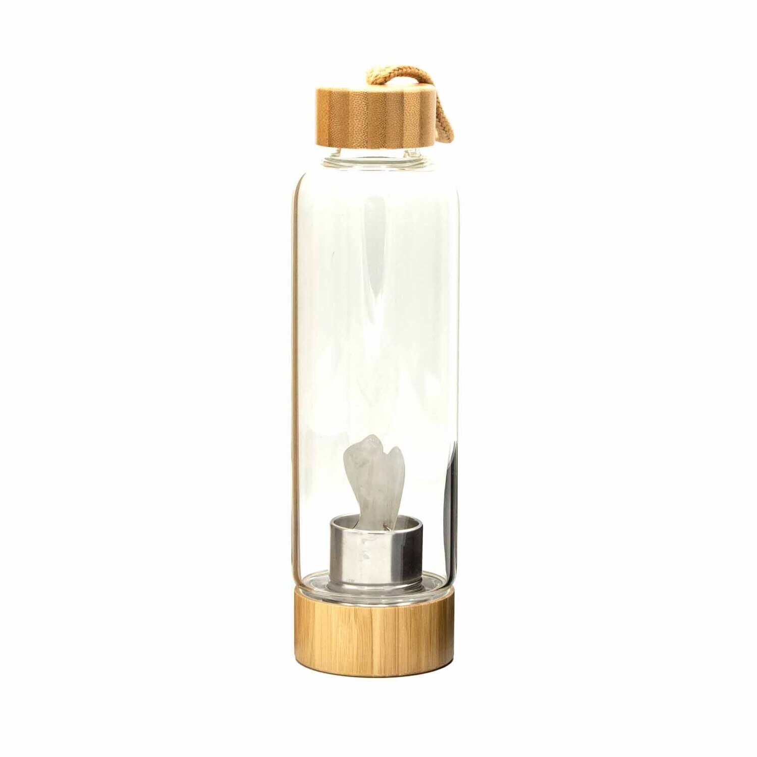 Glass Water Bottle - Crystal Infused - Cleansing Clear Quartz - Angel