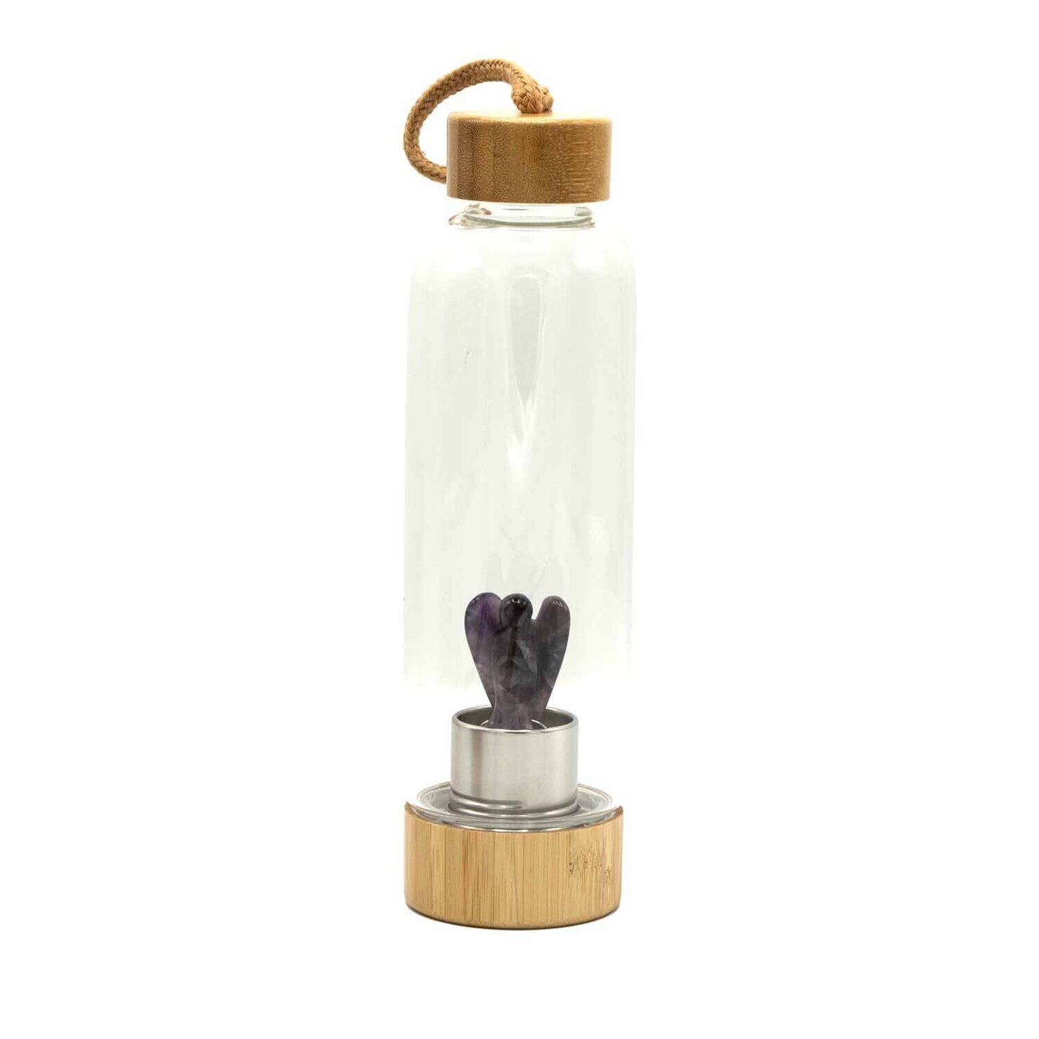 Glass Water Bottle - Crystal Infused - Relaxing Amethyst - Angel