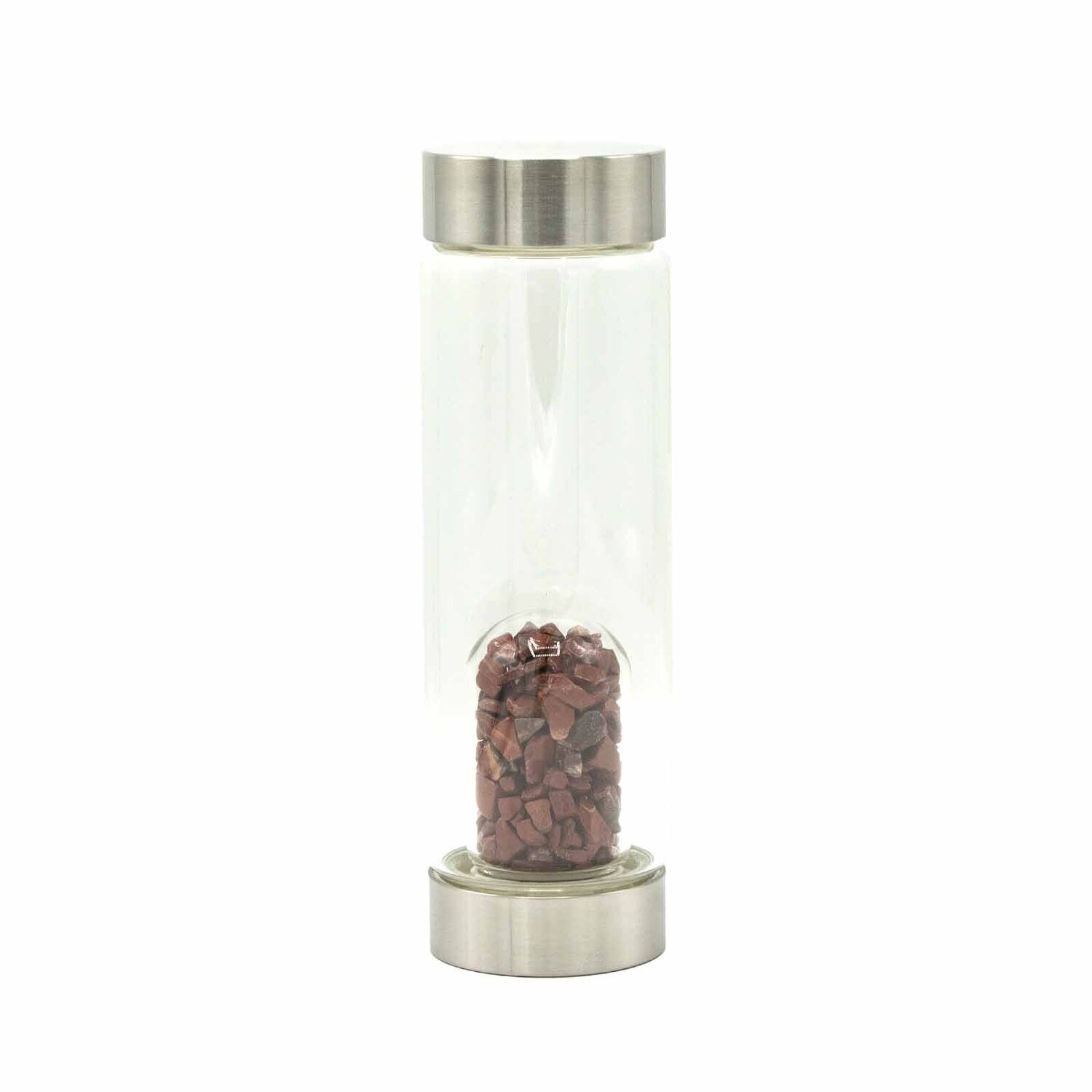 Glass Water Bottle - Crystal Infused - Invigorating Red Jasper - Chips