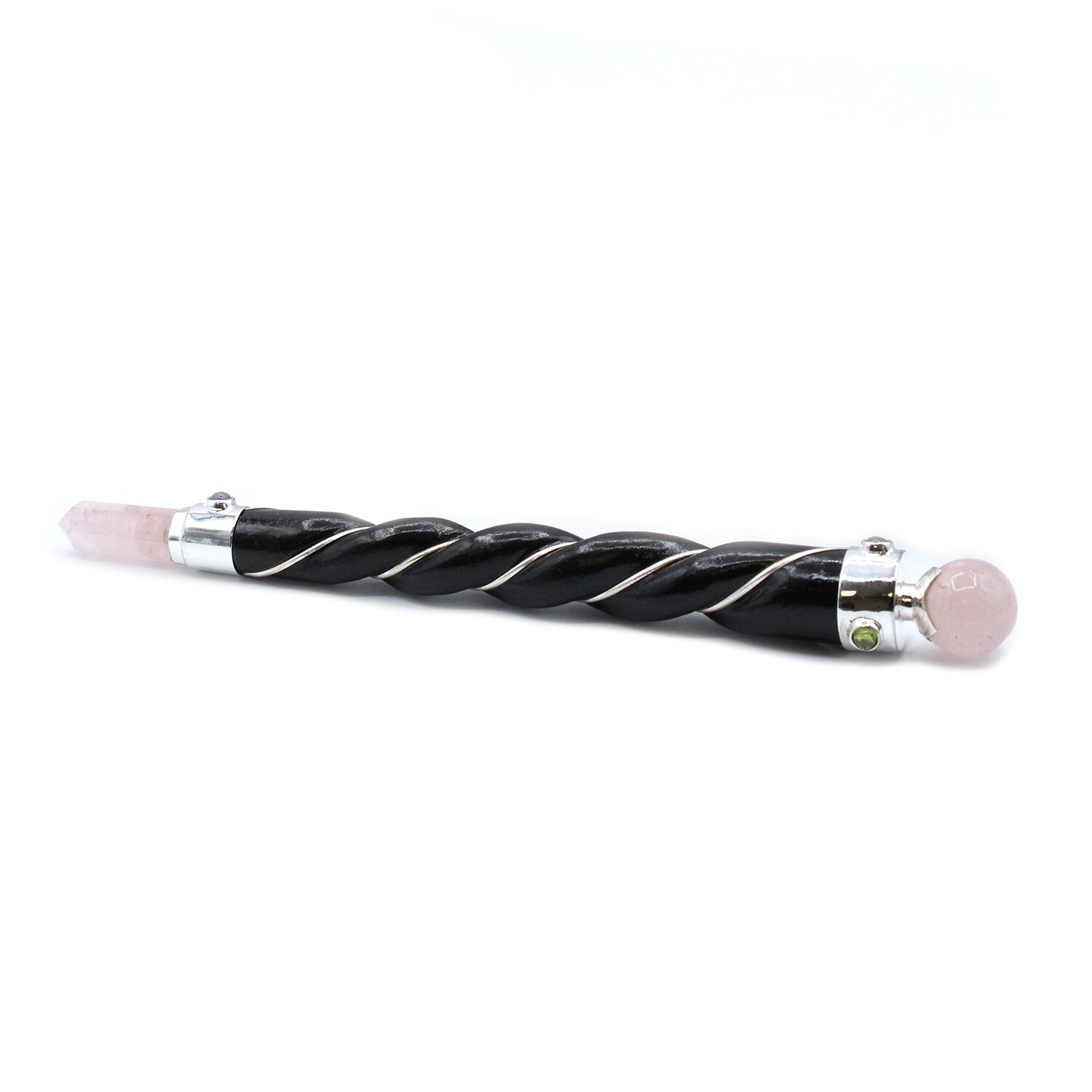 Healing Wand - Twisted - Silver Rose Quartz Sphere