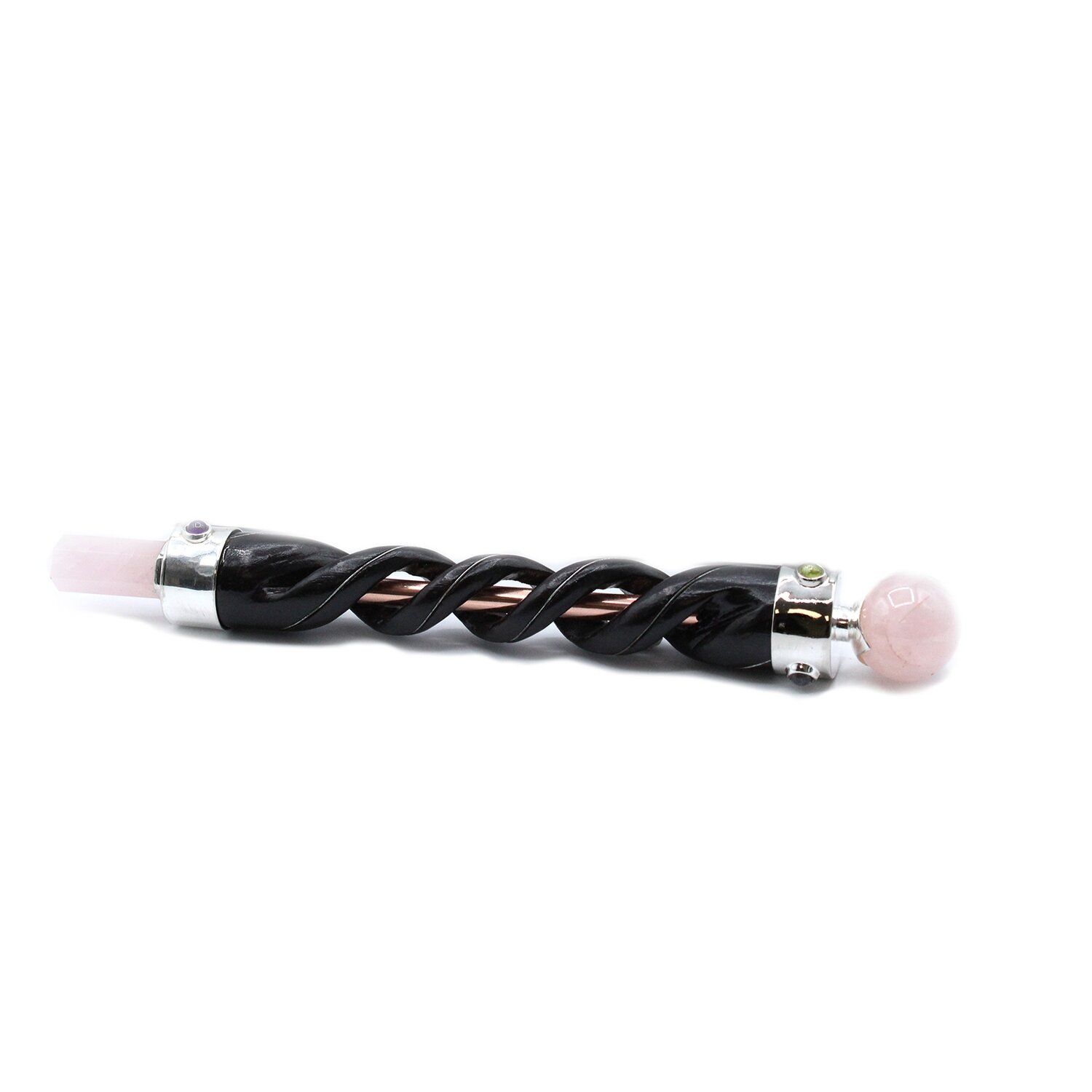 Healing Wand - Spiral Carving - Copper Pipe Rose Quartz