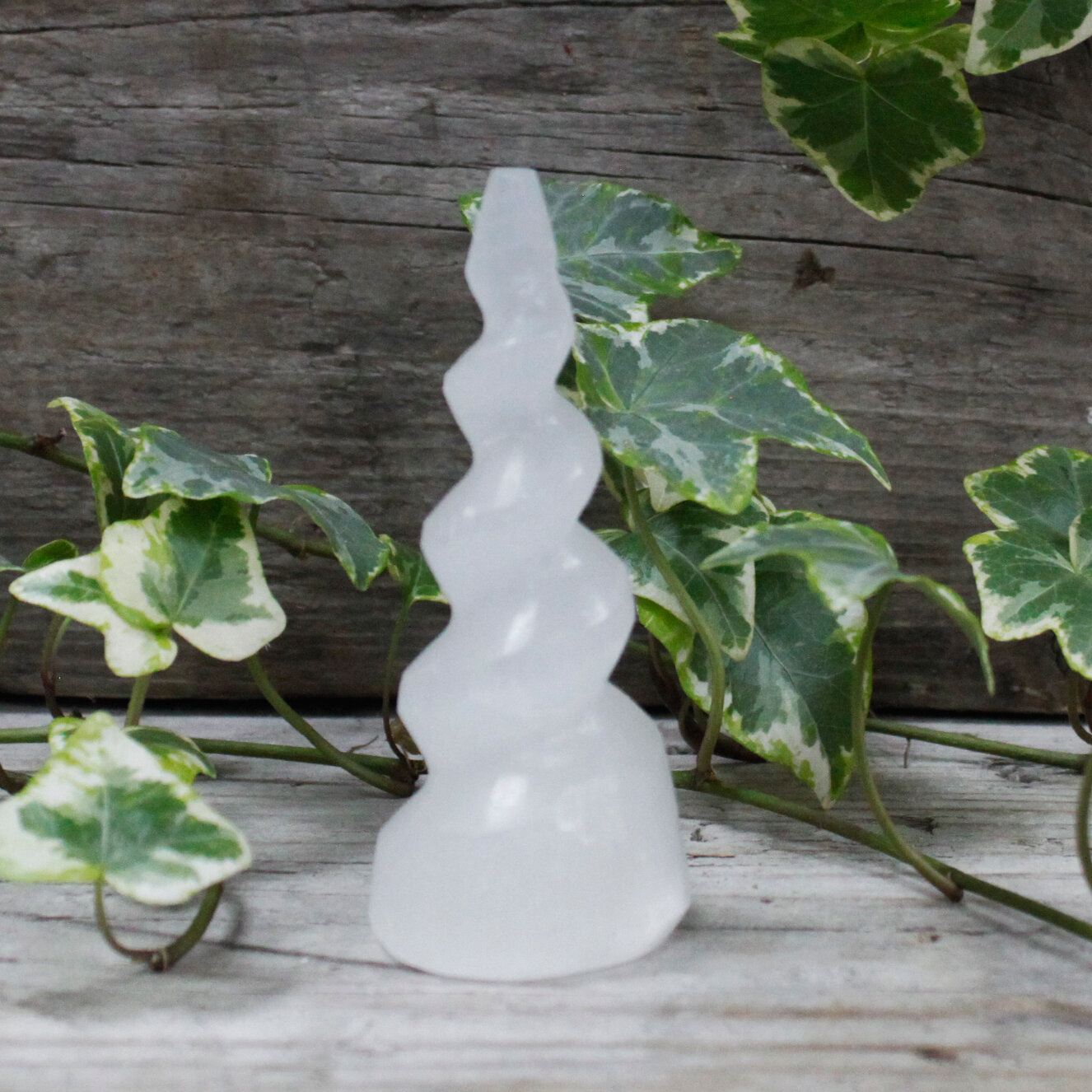 Selenite Spiral Unicorn Horn - 10 cm