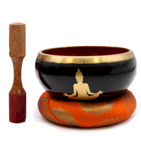 Singing Bowl Set - Buddha - Black/Orange - 14cm