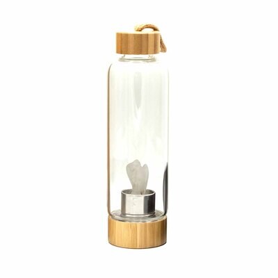 Glass Water Bottle - Crystal Infused - Cleansing Clear Quartz - Angel