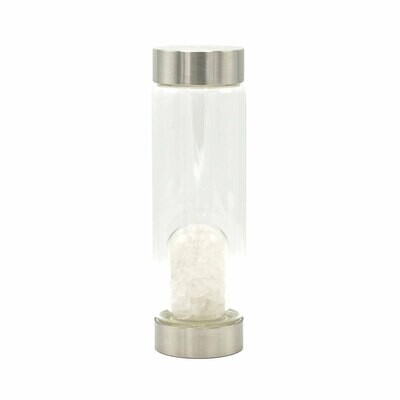 Glass Water Bottle - Crystal Infused - Glass - Cleansing Clear Quartz - Chips