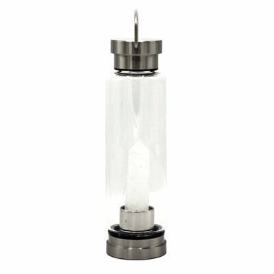 Glass Water Bottle - Crystal Infused - Cleansing Clear Quartz - Obelisk