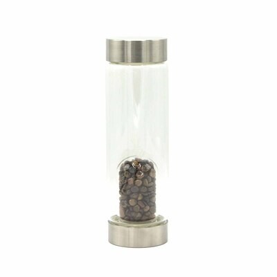 Glass Water Bottle - Crystal Infused - Determined Tiger's Eye - Chips
