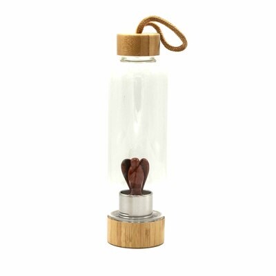 Glass Water Bottle - Crystal Infused - Invigorating Red Jasper - Angel
