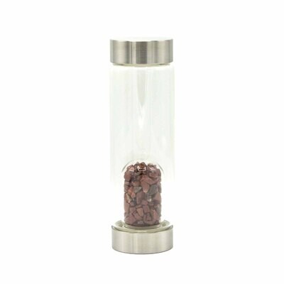 Glass Water Bottle - Crystal Infused - Invigorating Red Jasper - Chips