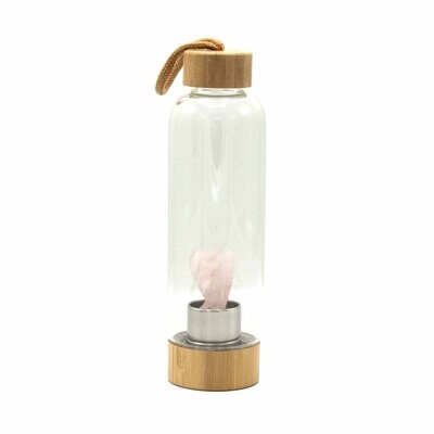Glass Water Bottle - Crystal Infused - Rejuvenating Rose Quartz - Angel
