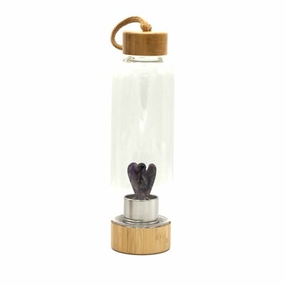 Glass Water Bottle - Crystal Infused - Relaxing Amethyst - Angel