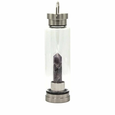 Glass Water Bottle - Crystal Infused - Relaxing Amethyst - Obelisk