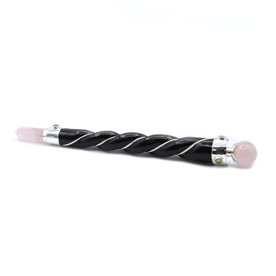 Healing Wand - Twisted - Silver Rose Quartz Sphere