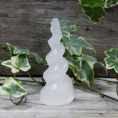 Selenite Spiral Unicorn Horn - 10 cm