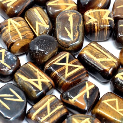 Runes Stone Set in Pouch - Tigers Eye