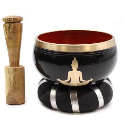 Singing Bowl Set - Buddha - Black/Orange - 10.7cm