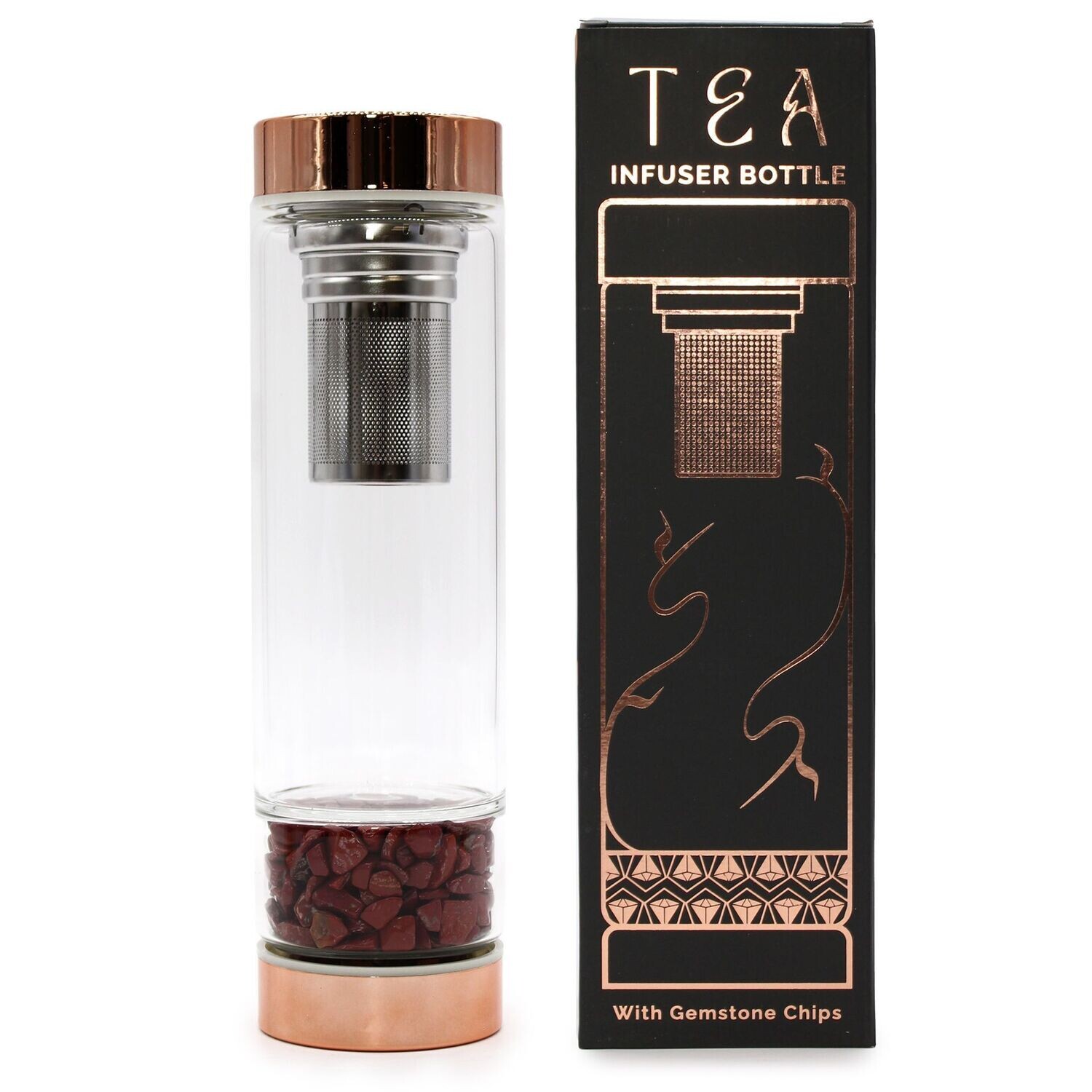 Tea Infuser Bottle - Rose Gold - Red Jasper