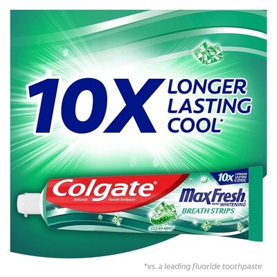 Max Fresh Whitening Toothpaste with Mini Strips, Clean Mint Toothpaste