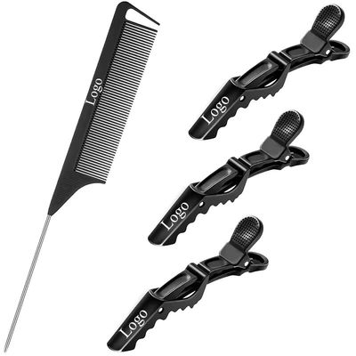 Metal Tail Comb w/Alligator Clips -Set (Black)