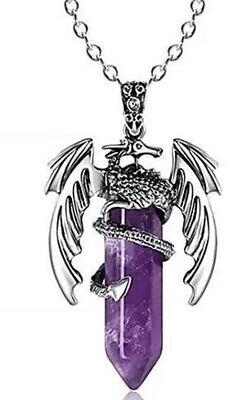 Dragon Amethyst Point Pendant & Black Rope Necklace
