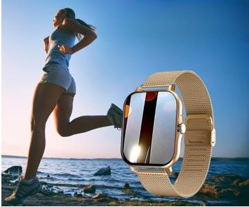 Gold Smart Fitness Watch with Large Display - 24 Sport Modes, Heart Rate Monitor & More