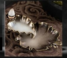Bronze Lotus Leaf Inverted Incense Burner