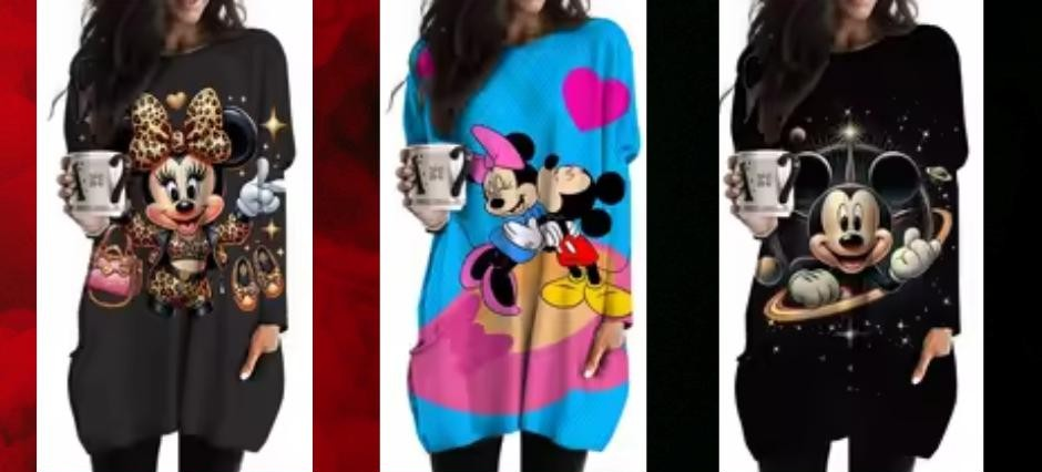 Women’s T-Shirt Disney Mickey Mouse Printed Long Sleeved Top for Autumn Daily Loose Long Sleeved Pocket Pullover