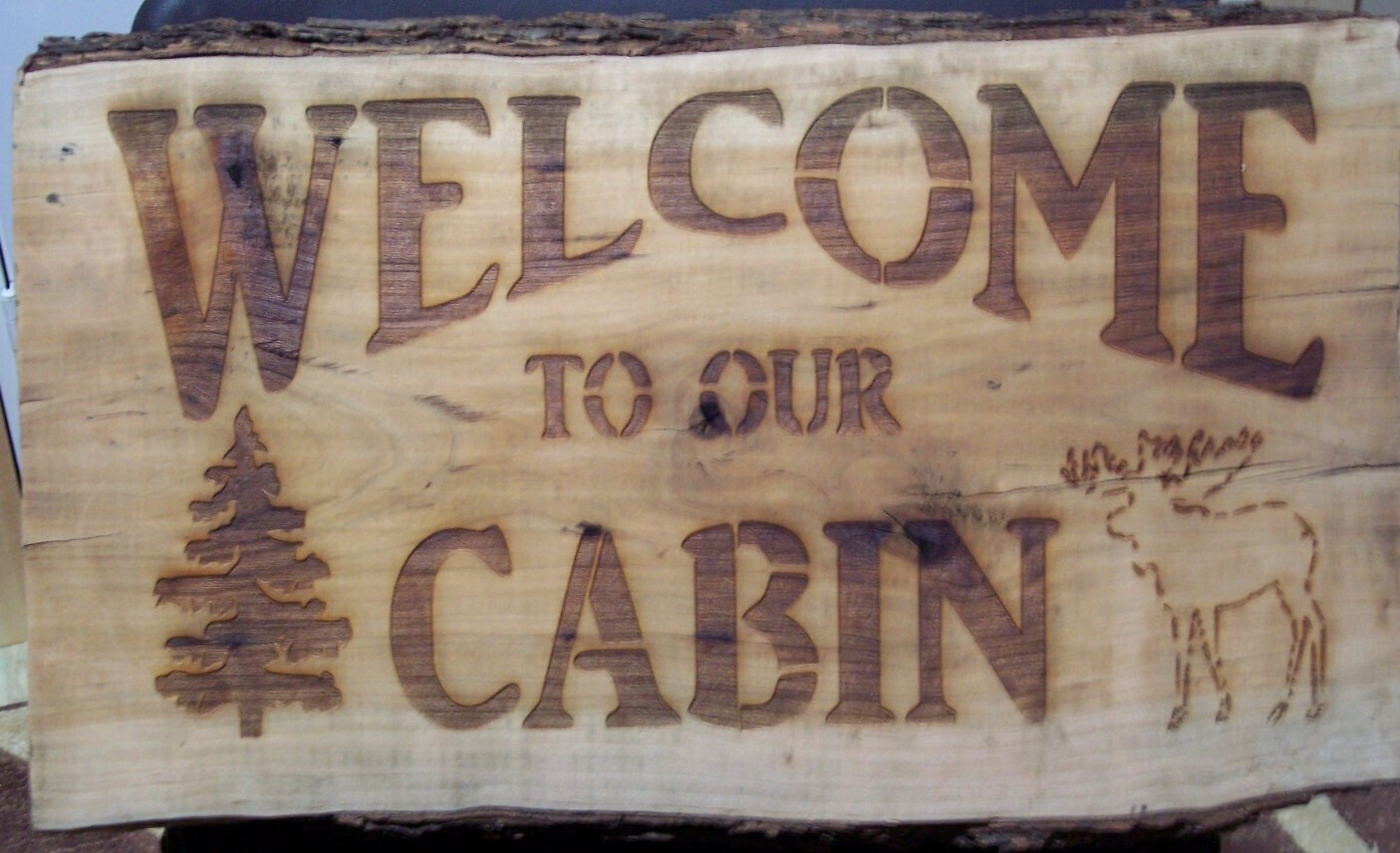 Laser engraved wood live/raw edge sign