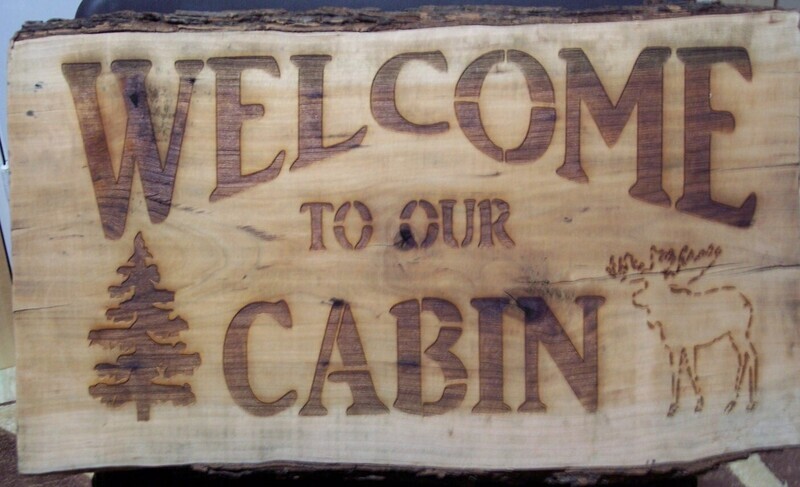 Laser engraved wood live/raw edge sign