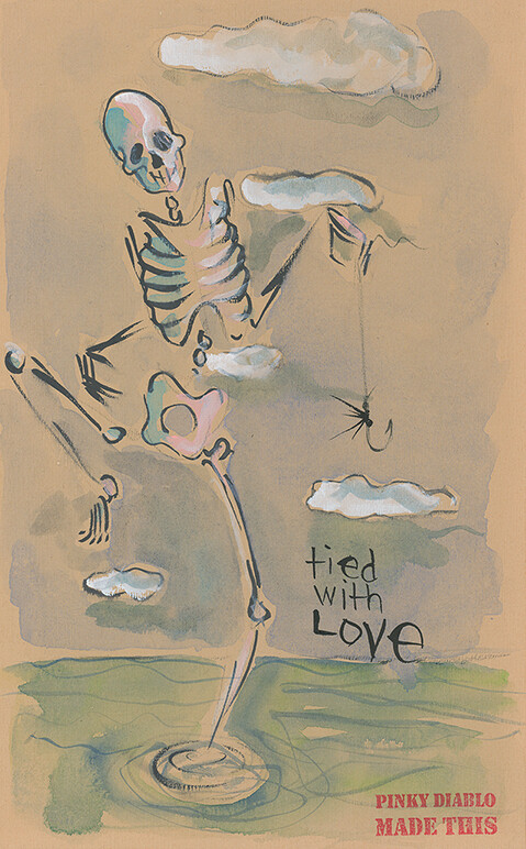 Fly Fishing Art Tied With Love - Pinky Diablo Fishing Watercolor Fly Fishing Art Tied With Love - Pinky Diablo Fishing Watercolor