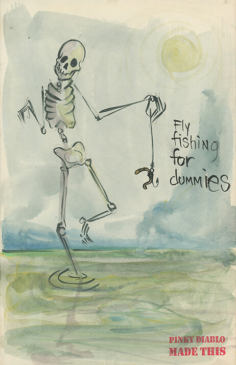 Fly Fishing for Dummies - Pinky Diablo Fishing Watercolor