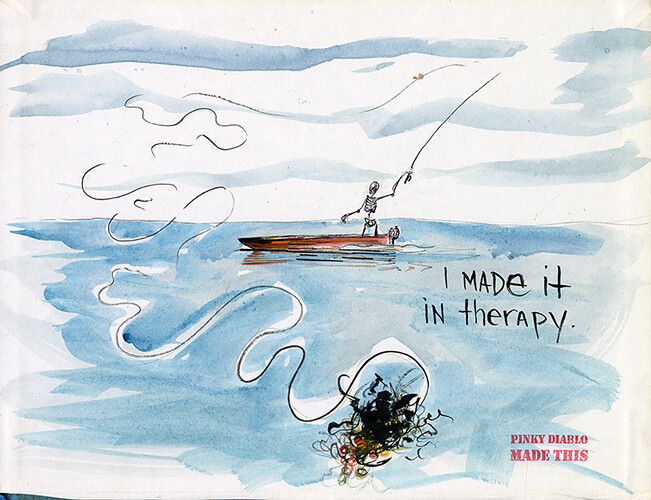 In Therapy - Pinky Diablo Fly Fishing Watercolor