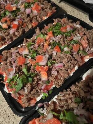 Half Size Beef Carne Asada Layered Dip (Cold) and Half Size Chips